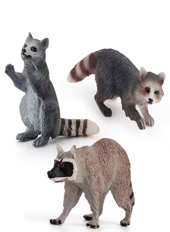 Rich Boxer 3 PCS Realistic Mini Raccoon Figurine Wild Animal Figures for Party Diorama Supplies Cake Toppers Science Collection Desktop Decoration - Image 1